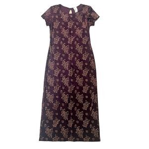 Vintage 90s Y2K Velvet Maxi Dress Purple Floral Sheath Slit 7 / 8